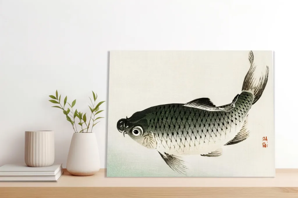 Arte Giapponese Salotto: Quadro Kōno Bairei Carpa Vintage 100x70cm - 4