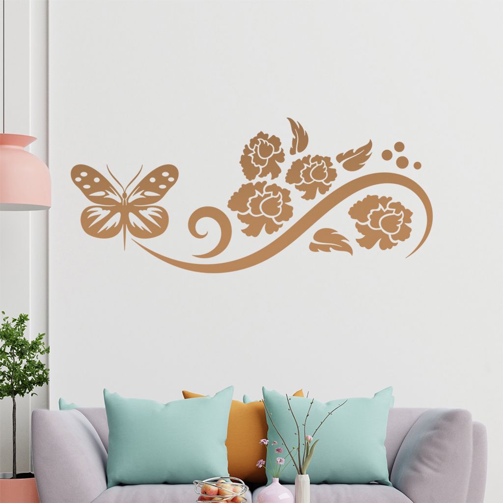 Falter Schmetterling Ranke Wandtattoo in 6 Größen - Wandaufkleber Wall Sticker - Dekoration, Küche, Wohnzimmer, Schlafzimmer, Badezimmer