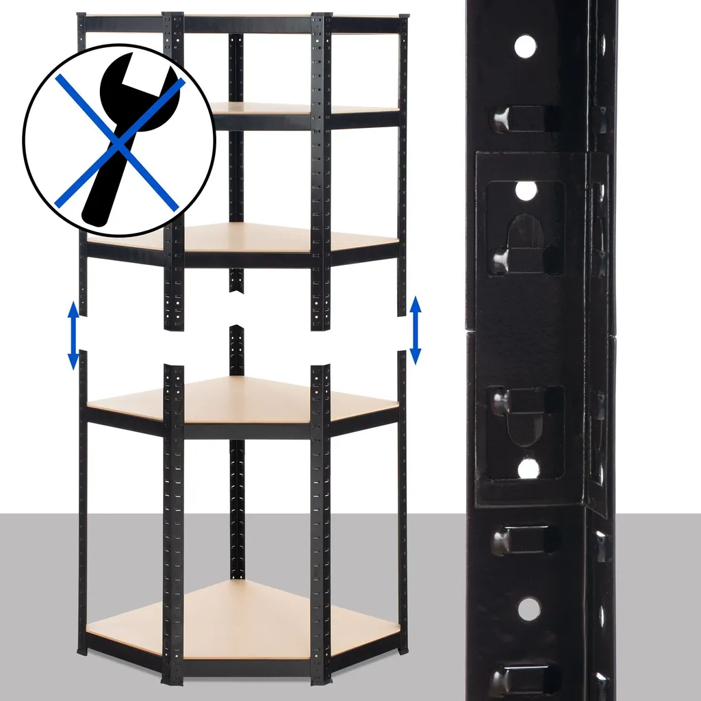 Étagère de Rangement d'angle Flint Noire avec 5 Plateaux Robustes - 6