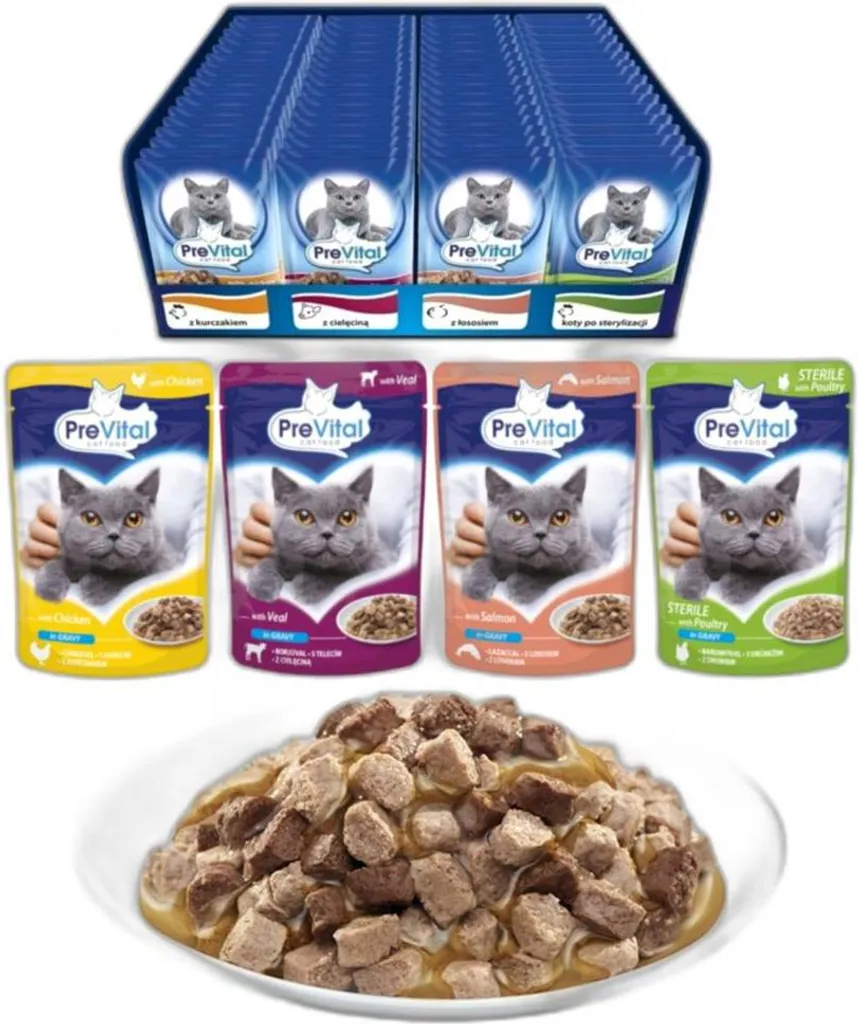 PREVITAL Sachet Fraîcheur Poulet Veau Saumon Volaille pour Chat Adulte