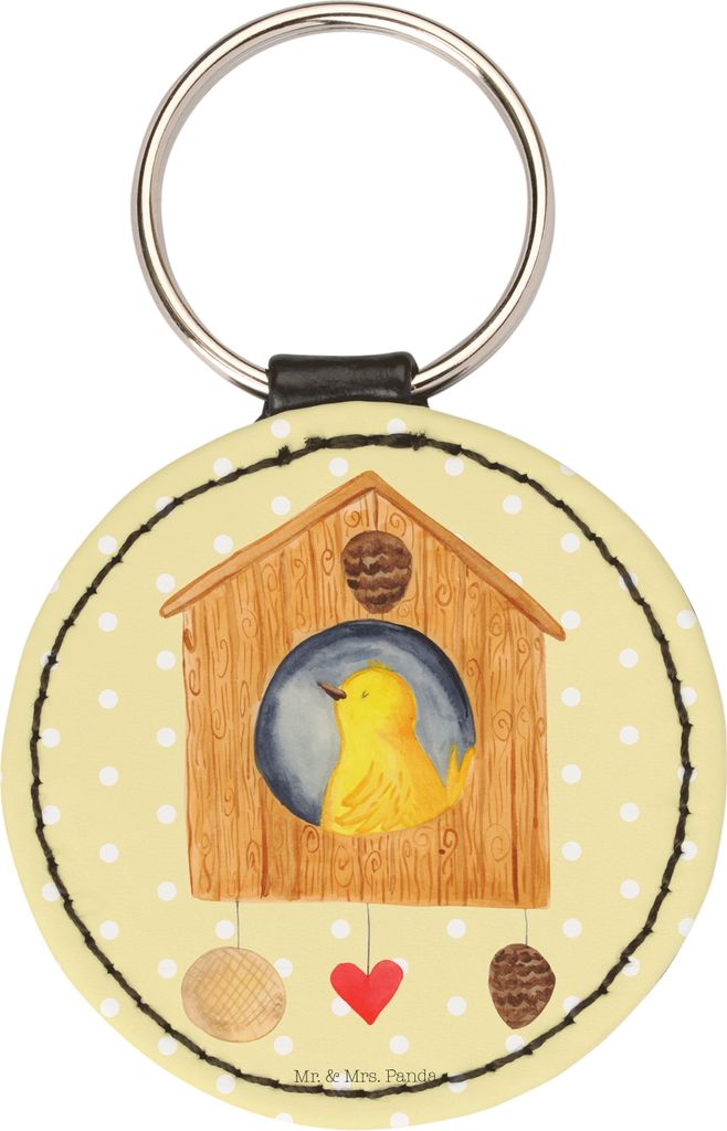 Mr. & Mrs. Panda Anhänger Vogel Haus - Gelb Pastell - Geschenk, Vögel, schlüsselring, Familie, Wohnung, Zuhause, schlüssel, mini schlüsselanh...
