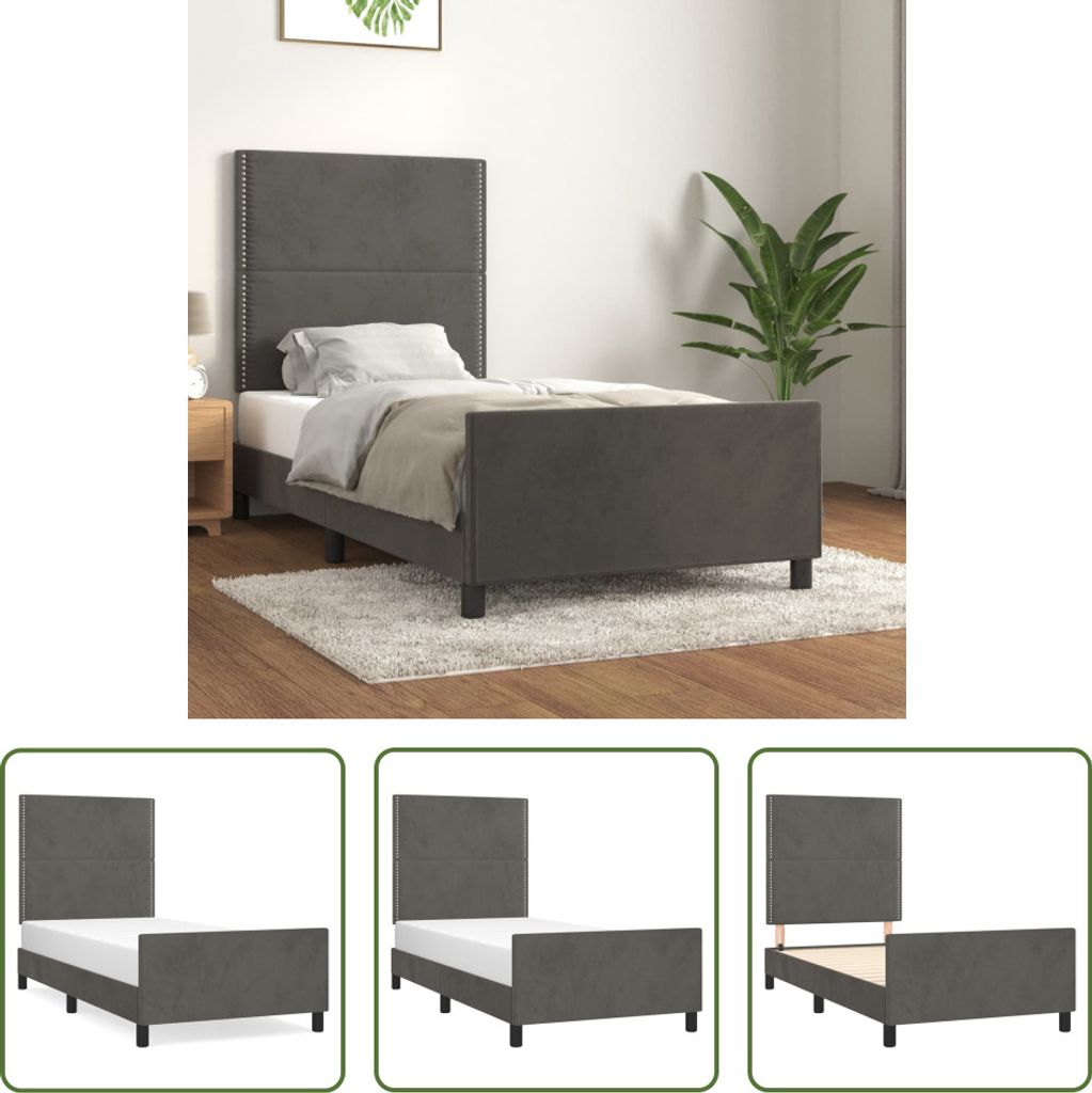 The Living Store Bettgestell mit Kopfteil Dunkelgrau 90x200 cm Samt