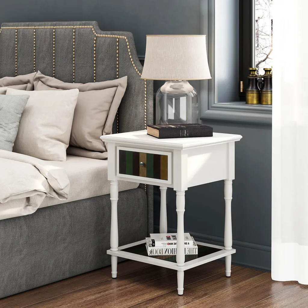 Table d'appoint blanche style colonial - Bout de canapé design rayé - 3