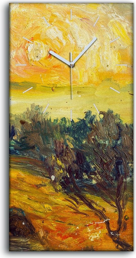 Wandbild Leinwand Bilder mit Uhr 30x60 Ölgemälde Abstrakte Sonnenuntergang Natur - weiße Hände