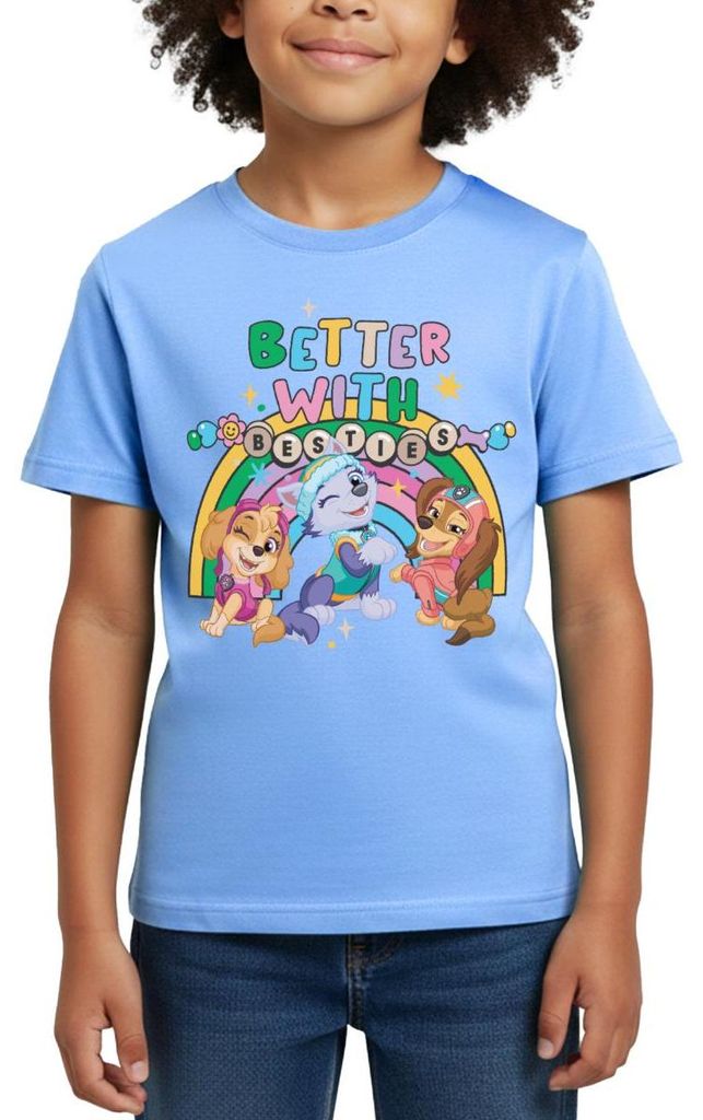 Spreadshirt Paw Patrol Skye Everest & Liberty Beste Freunde Kinder T-Shirt, 110/116 (5-6 Jahre), Himmelblau