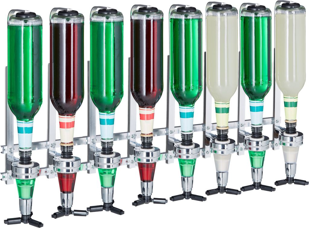 Relaxdays Barbutler da parete, dosatore per 8 bottiglie, Immagine del prodotto 