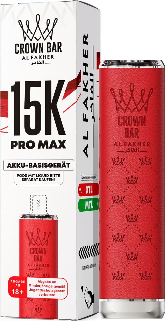 Al Fakher Pro Max 15K Akkuträger Rot – 900 mAh Pod-Akku, USB-C, SNAP SYNC Magnet-System