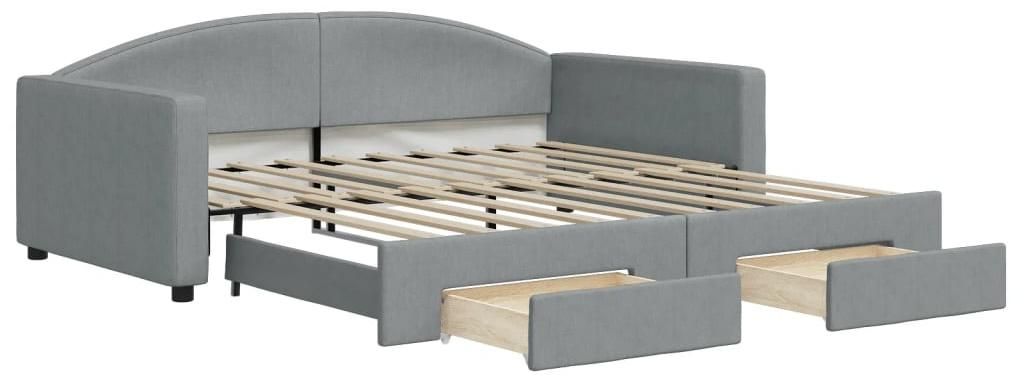 vidaXL Tagesbett Ausziehbar mit Schubladen Hellgrau 100x190 cm Stoff