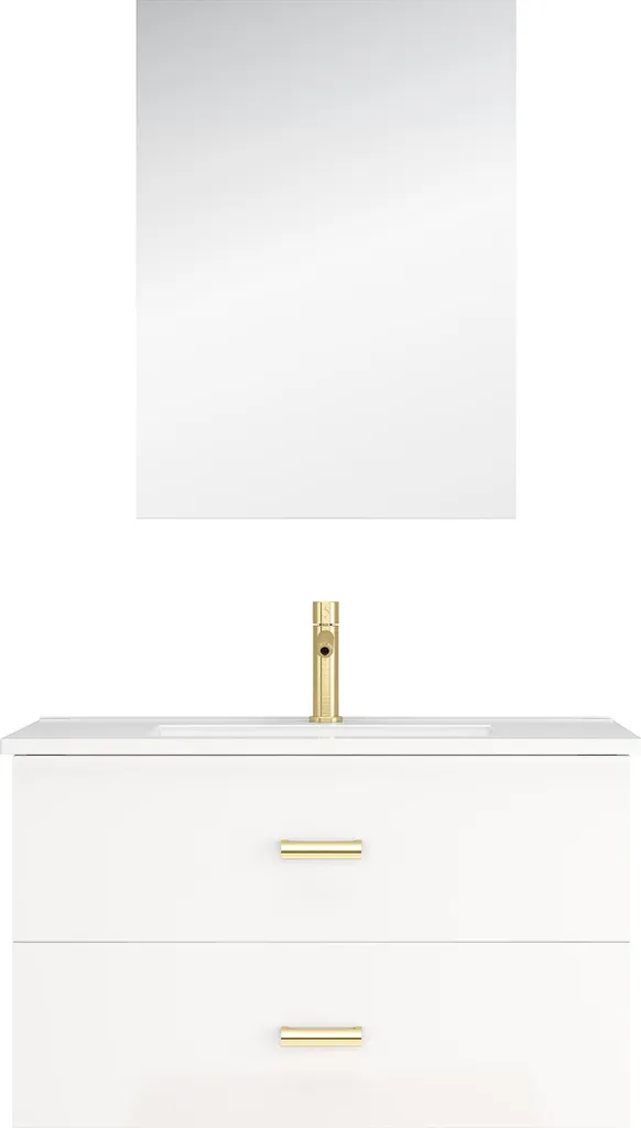 Ensemble de Meuble Vasque 80 cm avec Miroir - Finition Blanc et Doré