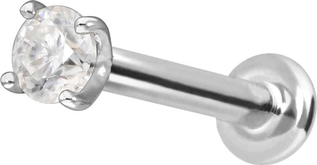 Ohrpiercing, Nasenpiercing 14 Karat Gold Labret mit Innengewinde MOISSANIT WeißGold Stablänge: 7mm | Stabstärke: 1mm | Kristallgröße: 2,5mm
