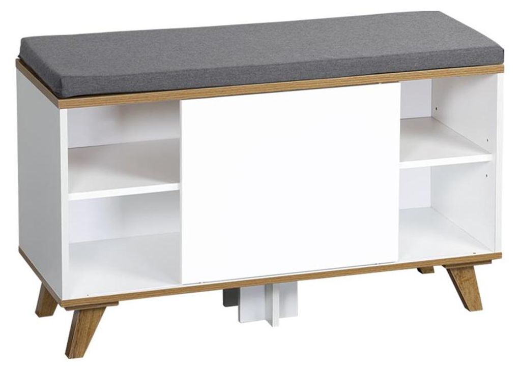 KESPER schoenenkast, wit, met zitkussen, schuifdeur, Productafbeelding 