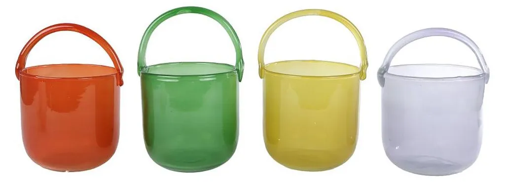 Photophore en verre Zia multicolore 21cm avec poignée de transport