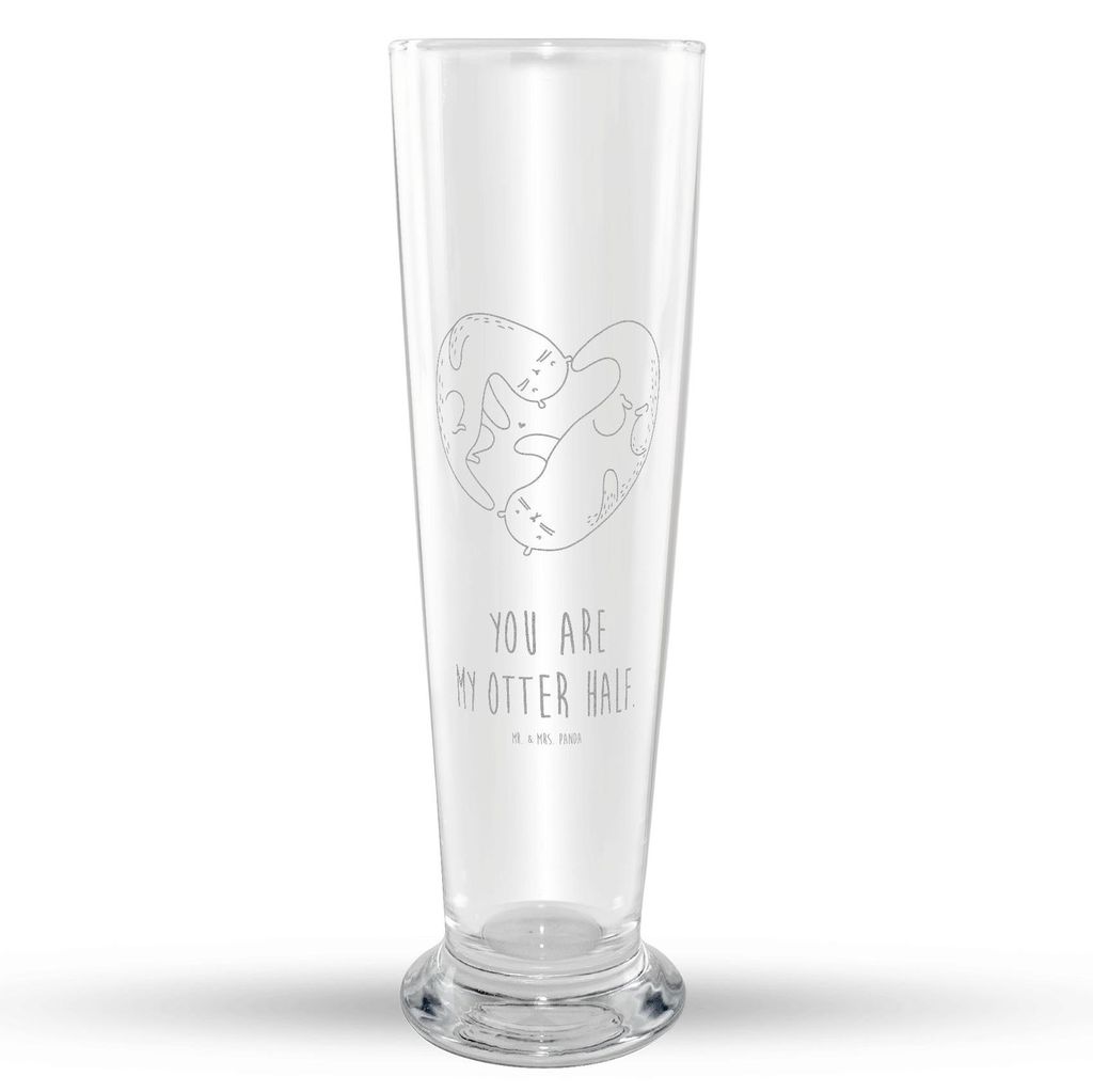 Mr. & Mrs. Panda Bierglas Otter Herz - Transparent - Geschenk, Weizen Glas, Hochzeitstag, Liebe, Weißbierglas, Bier, Mr Mrs Weizenglas, Weizenbier