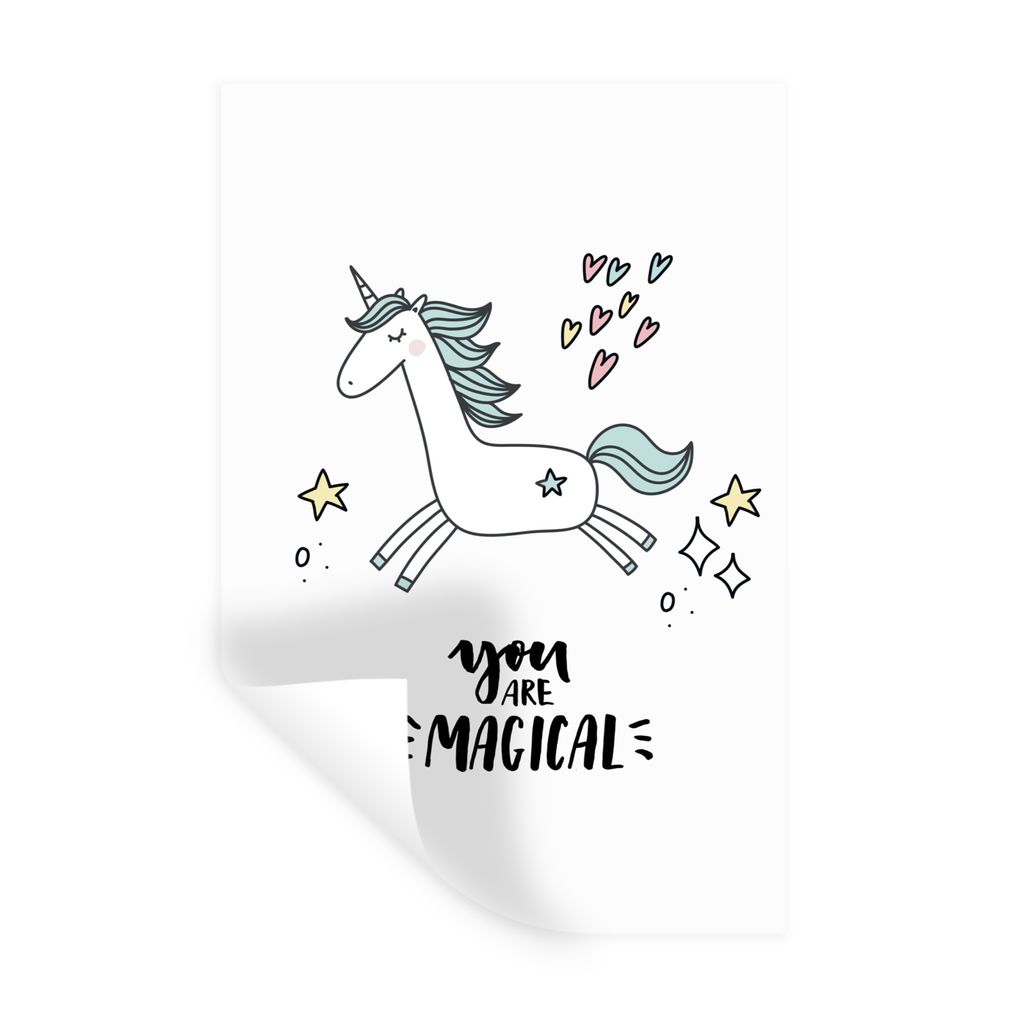 MuchoWow Wandtattoo Wandsticker Wandaufkleber Einhorn - Kinder - Zitate - Du bist magisch - Mädchen 80x120 cm Selbstklebend und Repositionierbar...