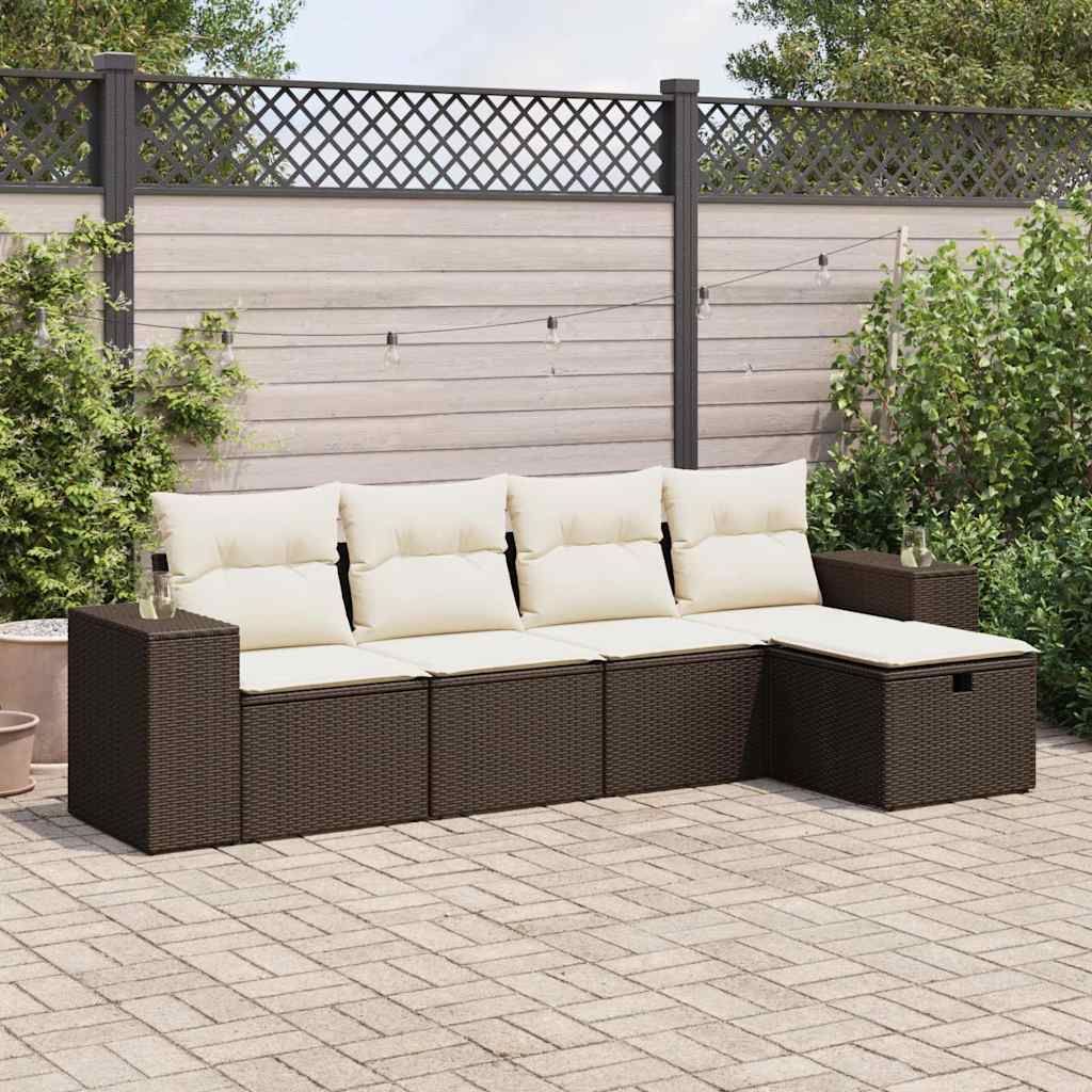 Maison Exclusive - 5-tlg. Garten-Sofagarnitur mit Kissen Braun Poly Rattan