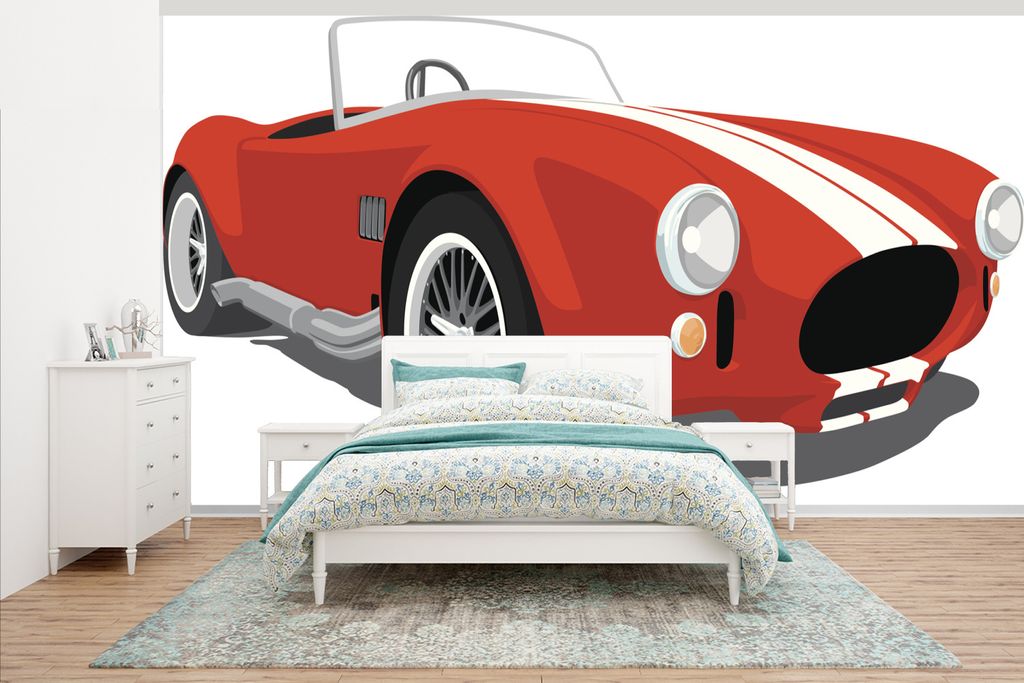 MuchoWow Fototapete für Wohnzimmer oder Schlafzimmer Wandtapete Vinyl Motivtapete Rote Shelby Cobra - 395x220 cm - Tapezier Papier