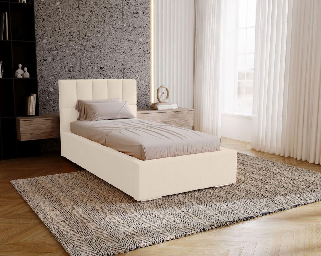 Einzelbett mit Polsterung 100x200 EMPORIA - Vanille