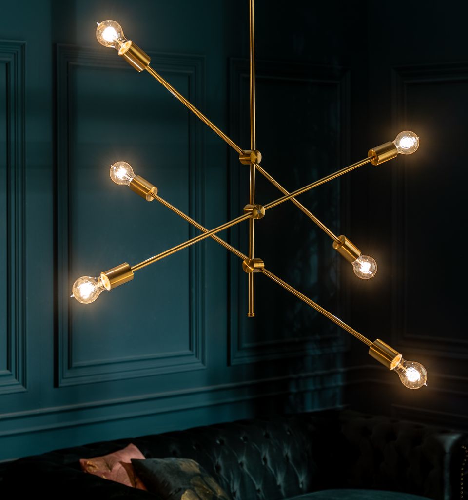 riess-ambiente Elegante Hängelampe VARIATION 128cm gold mit sechs schwenkbaren Leuchten Hängeleuchte Lampe