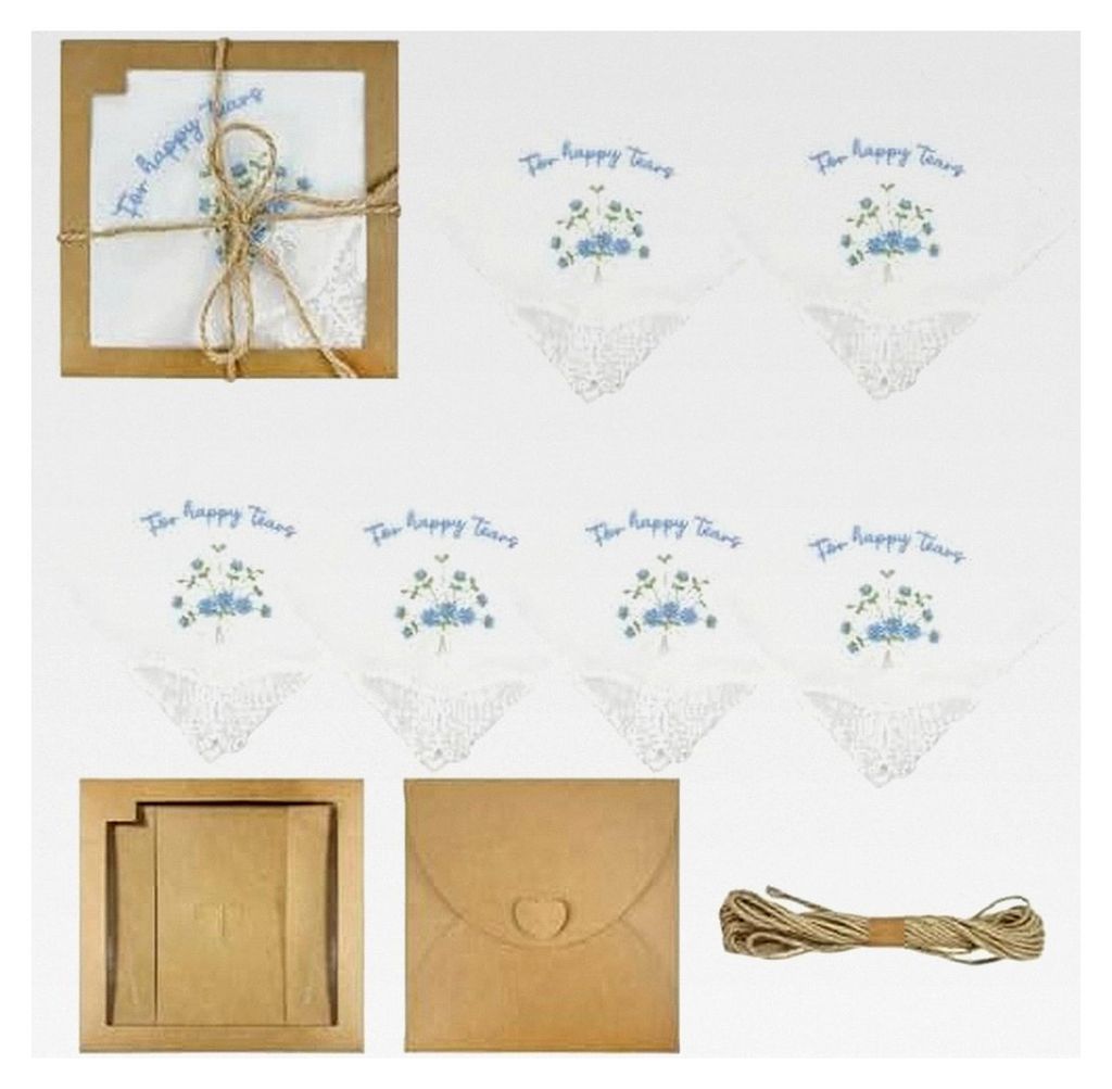 Besticktes Hochzeitstaschentuch, weißes Einstecktuch für Braut und Bräutigam
