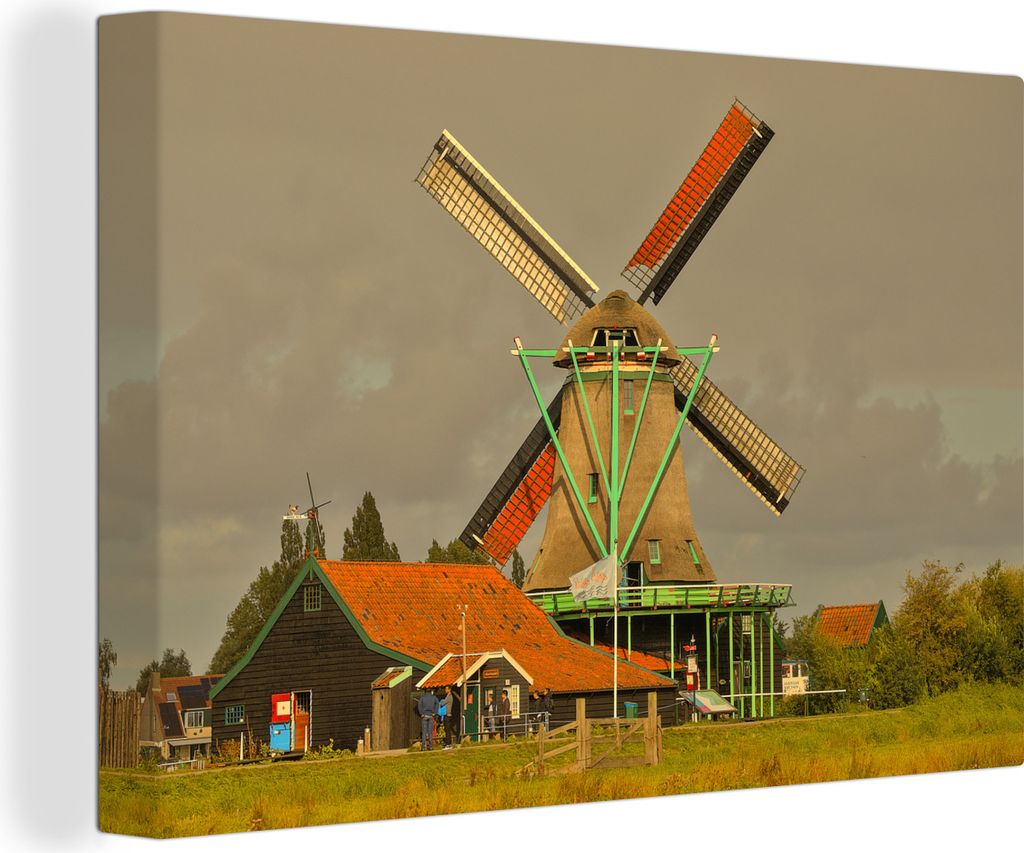 OneMillionCanvasses - Leinwandbilder - 140x90 cm, Darstellung einer Windmühle in Zaanse Schans, Niederlande, Wandbilder Kunstdruck Wanddekoratio...