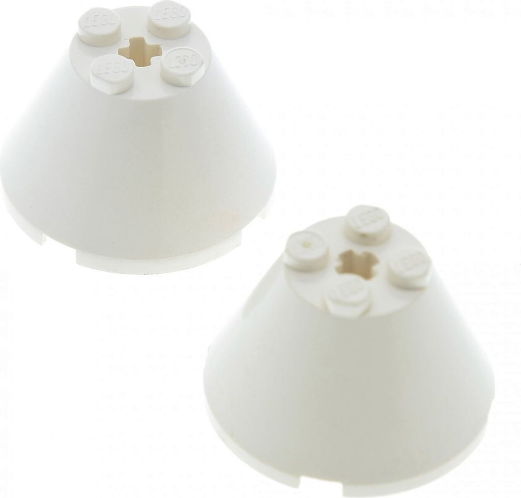 2x Lego Kegel Stein 4x4x2 weiß mit Achs Loch Zylinder Discovery Set 10213 3943b