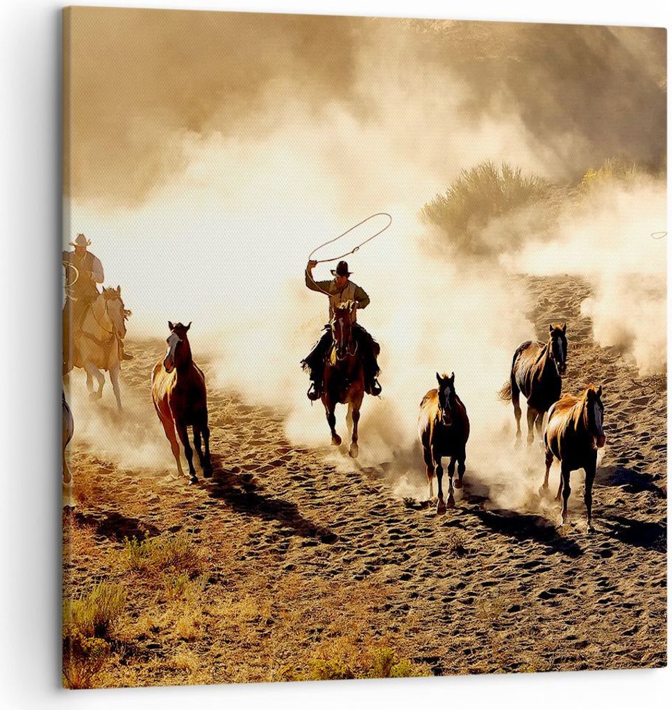 Bild auf Leinwand - Leinwandbild - Cowboys Pferde Galopp - Produktbild 