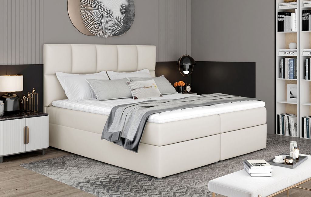 NABBI Gepolstert Doppelbett mit Stauraum Grosio 145 - Beige Produktbild 