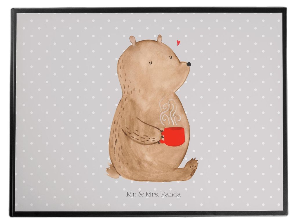 Mr. & Mrs. Panda Schreibunterlage Bär Kaffee - Grau Pastell - Geschenk, Motivation, schreibtischunterlage kunststoff, Bären, Schreibtischauflage,...