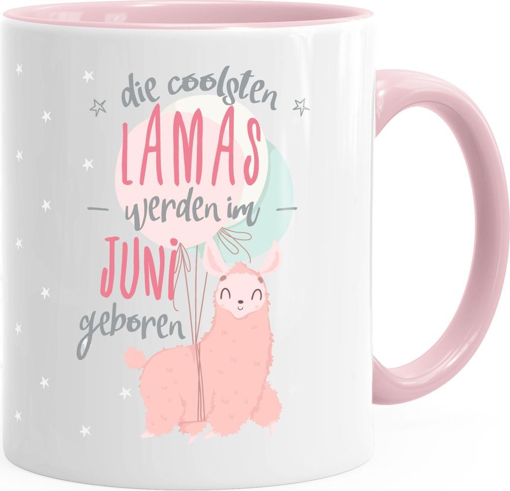Geschenk-Tasse die coolsten Lamas werden im "Wunschmonat" geboren Geburtstag Teetasse Keramiktasse MoonWorks Juni rosa unisize
