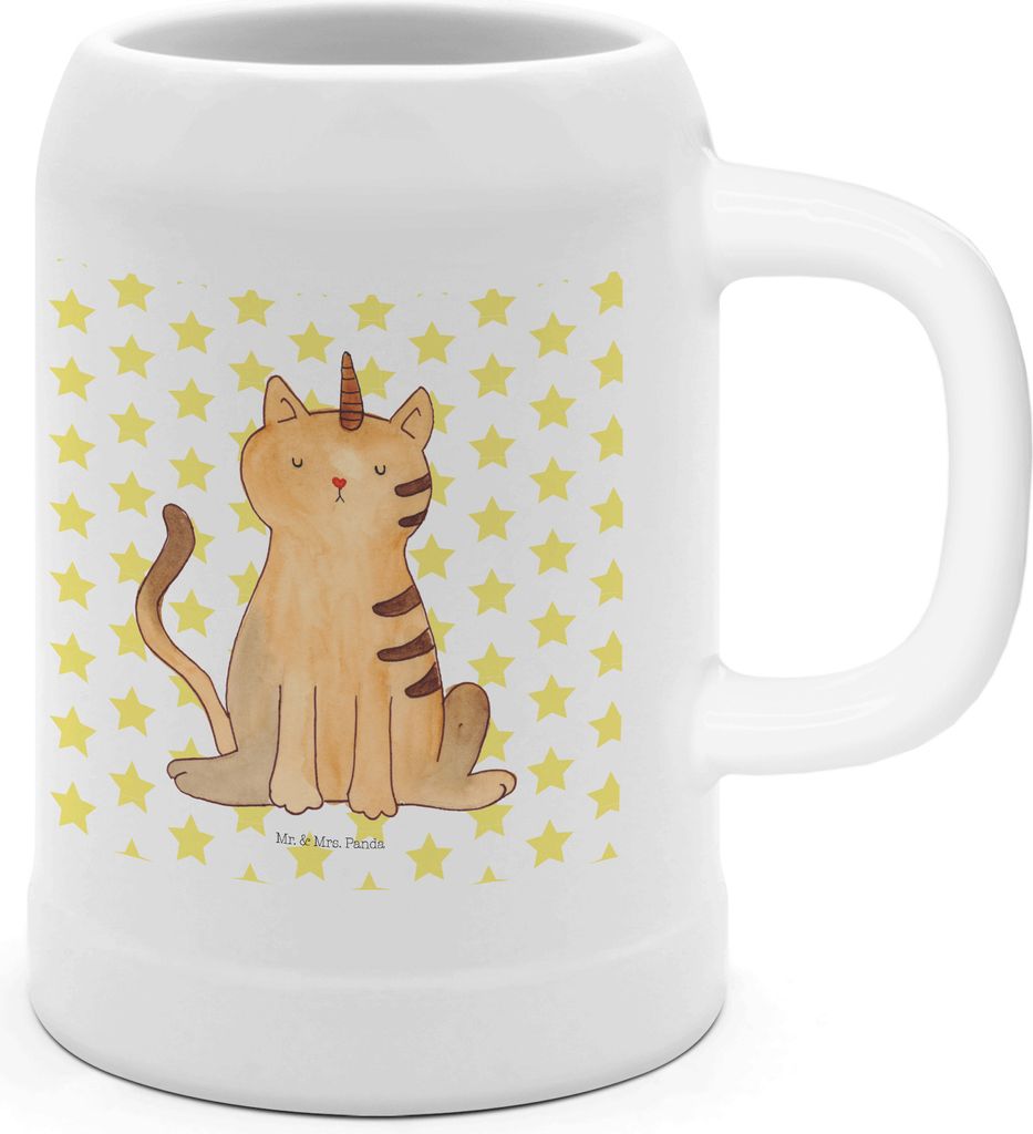 Mr. & Mrs. Panda Krug Einhorn Katze - Weiß - Geschenk, Deko, Tonkrug, Regenbogen, Mieze, Bier Seidel, Glitzer, Keramikkrug, Unicorn, Steinkrug