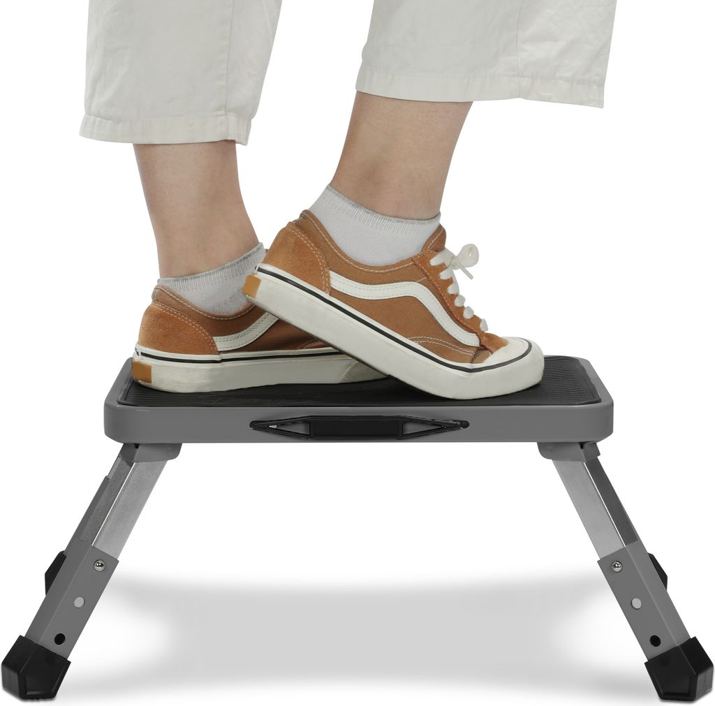 Navaris Tritthocker klappbar aus Stahl - 3 Höhen Stufen einstellbar - rutschfeste Oberfläche - Tritt Klapphocker Klapptritt faltbar - Fußtritt H...