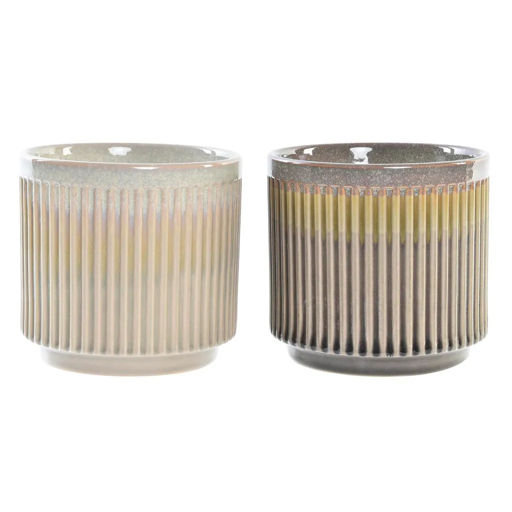 Lot de 2 Pots de fleurs DKD Home Decor Beige et Marron 16 x 16 x 15 cm