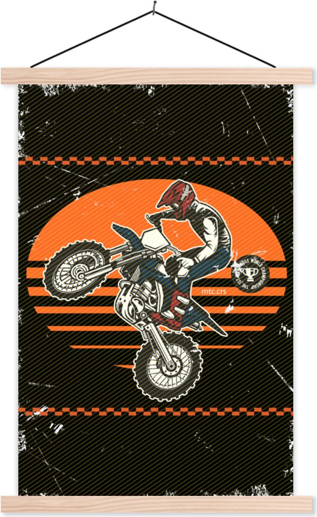 MuchoWow Textilposter Vintage - Motor - Muster 60x90 cm mit holzfarbenen Rahmen - Textil