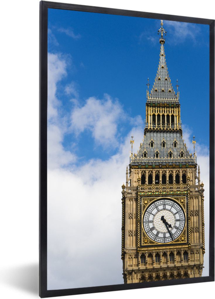 MuchoWow Gerahmtes Poster Nahaufnahme des Uhrenturms von Big Ben in London 60x90 cm - Poster mit Schwarzem Bilderrahmen Wandposter Rahmen Foto Bi...
