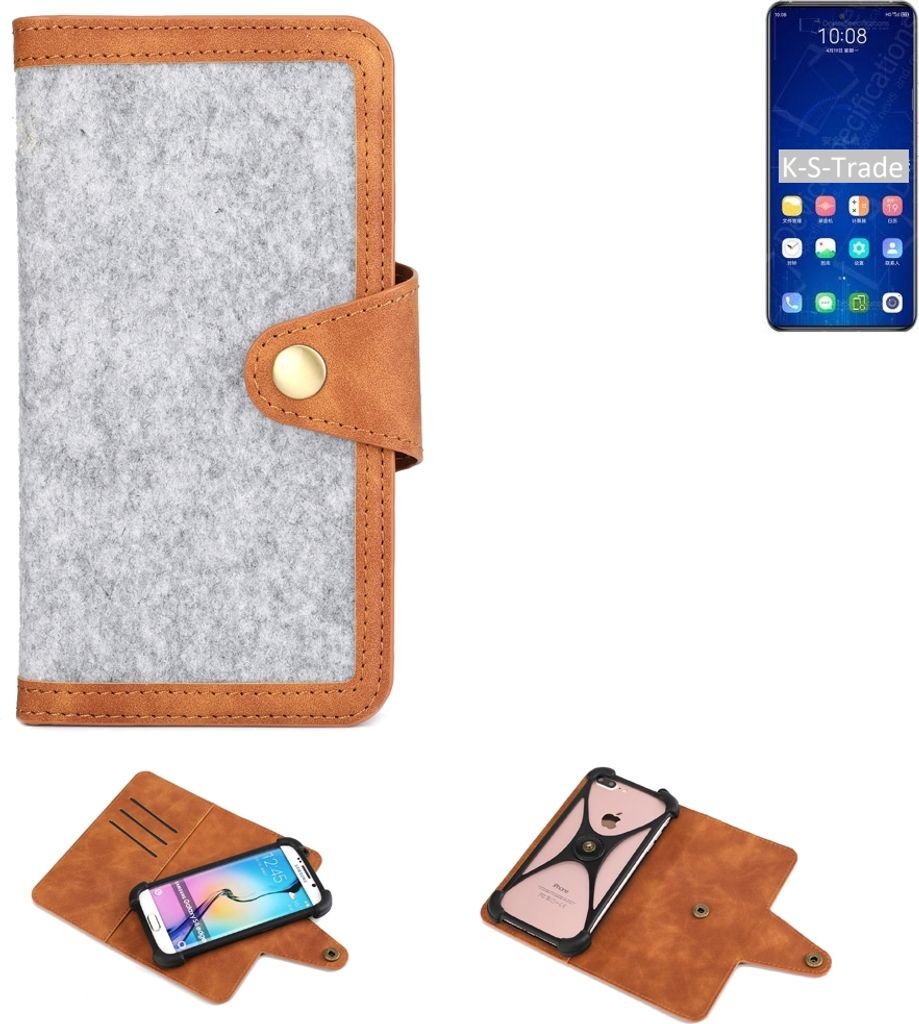 K-S-Trade Handyhülle kompatibel mit ZTE Axon 31 5G Schutzhülle Filz-Hülle Kunst-Leder hellgrau braun (1x)
