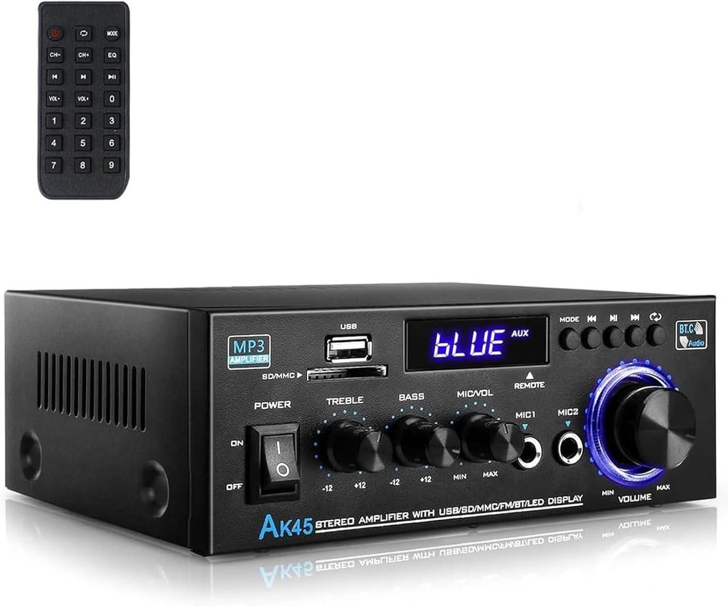 Audioverstärker, HiFi-Verstärker, 600-Watt-2-Kanal-Stereo-Verstärker, Bluetooth 5.0, 12 V/220 V, LCD-Display, HiFi-Anlage, tragbares FM-Radio, S...