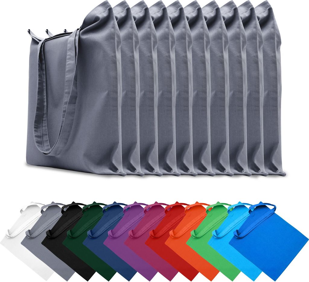 10er SET Stofftaschen Baumwolltaschen 22x26 cm Taschen Beutel Tragetaschen Einkaufstaschen Stoffbeutel, in Farbe: Grau
