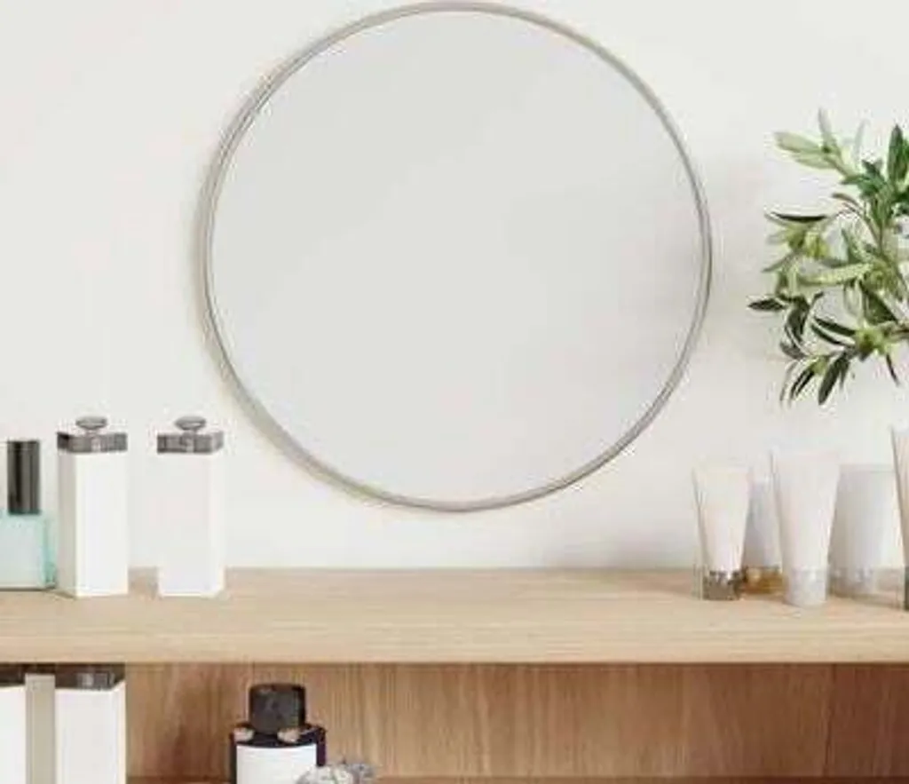 Specchio da parete AIORBER, a parete, rotondo, cornice in PVC, robusto, per camera da letto, corridoio, soggiorno, diametro 30 cm, argento