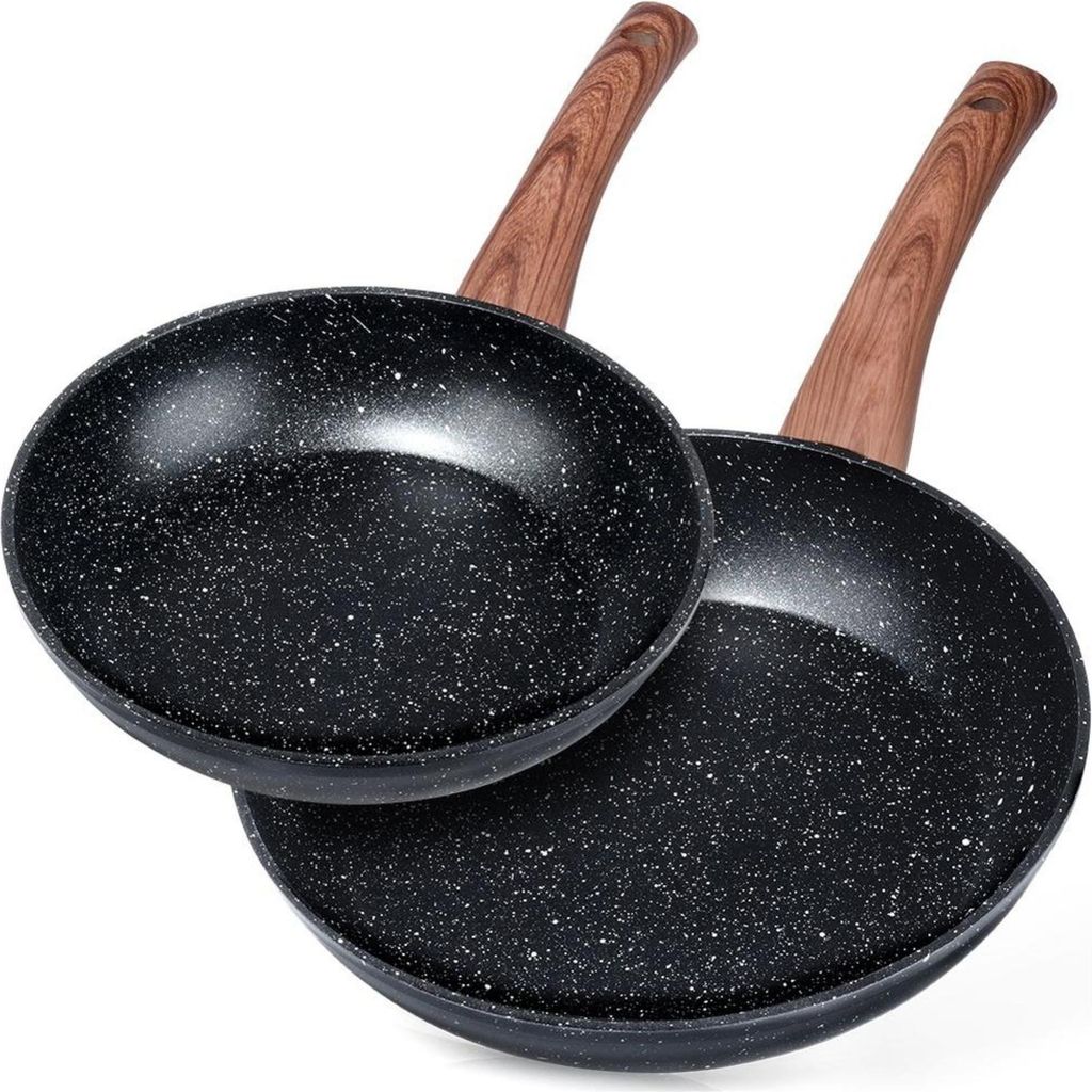 Vilde | Set mit 2 Pfannen - Bratpfanne 20/26 cm - Pfanne Induktion mit Antihaft-Beschichtung - BLACK and WOOD