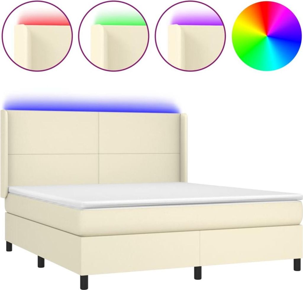 vidaXL Boxspringbett mit Matratze & LED Creme 180x200 cm Kunstleder