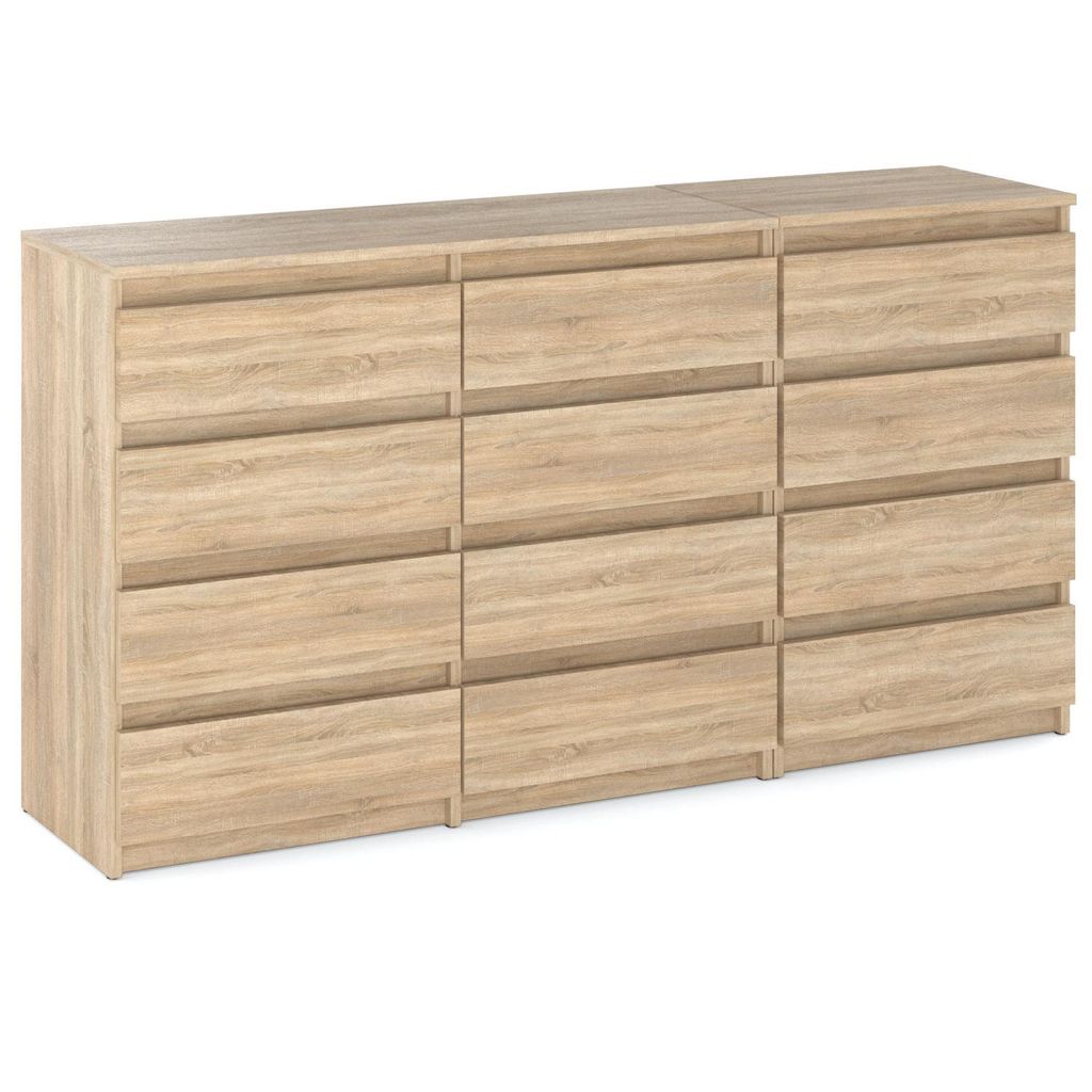 A modern, griffless dresser with 12 drawers in an Eiche Sonoma finish.