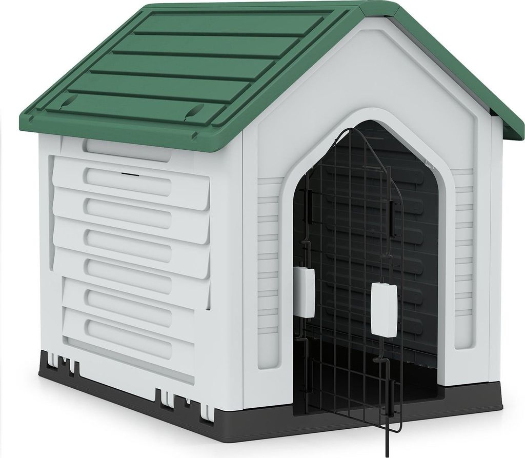 Hundehütte aus Kunststoff mit abschließbarer Tür und Belüftung