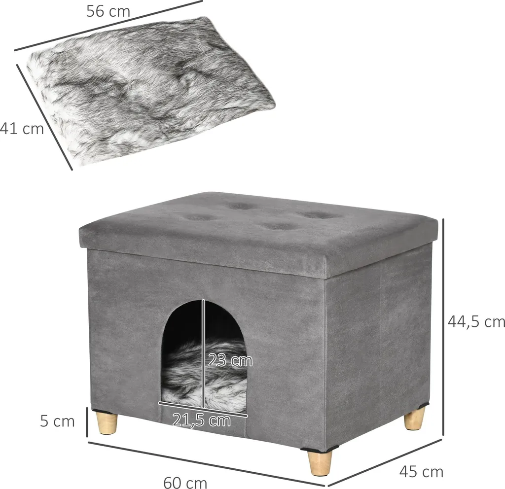 Couchage chat design gris avec coussin amovible lavable, format 60x45 cm - 3