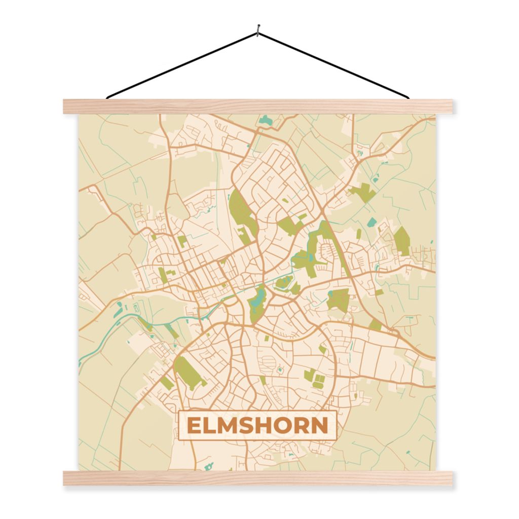 MuchoWow Textilposter Karte - Elmshorn - Stadtplan - Vintage 60x60 cm mit holzfarbenen Rahmen - Wanddekoration