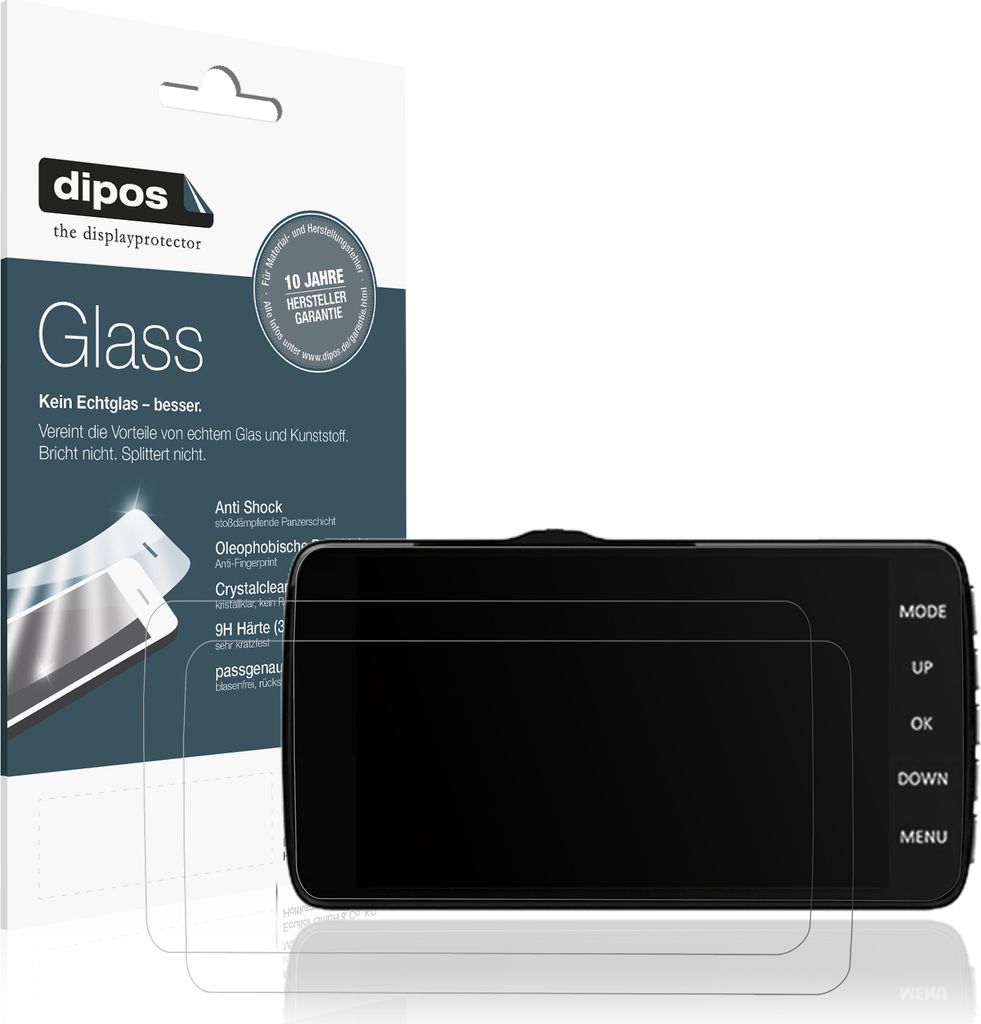 2x Schutzfolie für CHORTAU B-T002 Dashcam matt - Anti-Shock 9H Folie dipos Glass Kunststoffglas
