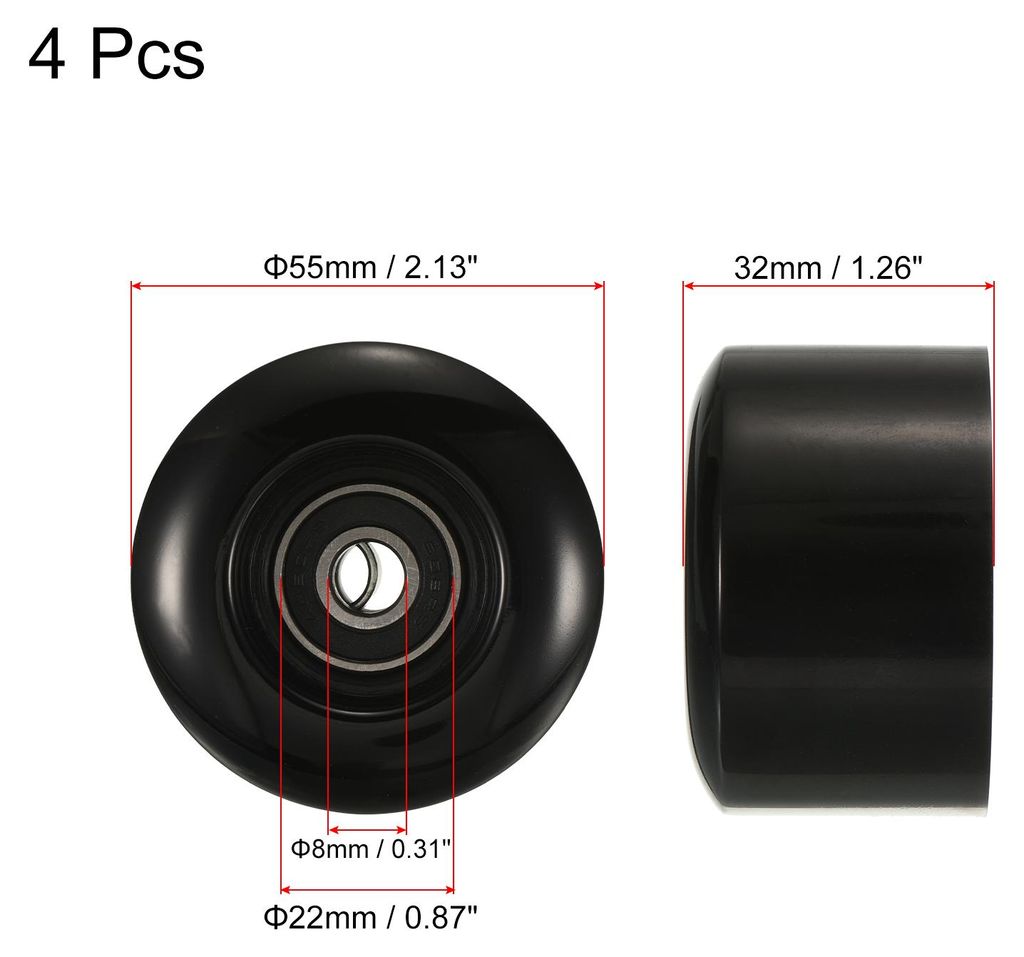 4 Stš¹ck Skateboard Rollen 55mm mit Lager ABEC-9 Stra?e Wheels R?der fš¹r Skateboards Cruiser R?der Mini-Board Ersatz 80A Schwarz