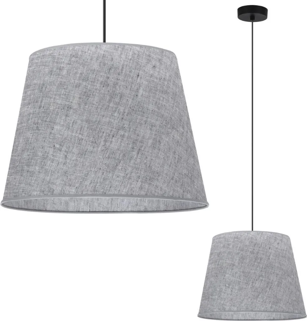 Lampada Sospensione Industriale Len 38cm Cono Nero Paralume Grigio