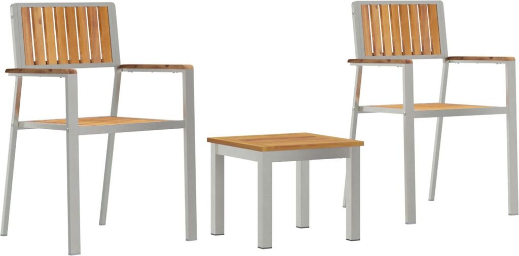 Möbel 3-teiliges Garten-Esszimmer-Set aus massivem Teakholz, stapelbare Gartenstühle 2 Stück aus massivem Teakholz und Metall - Gartenstühle 33...