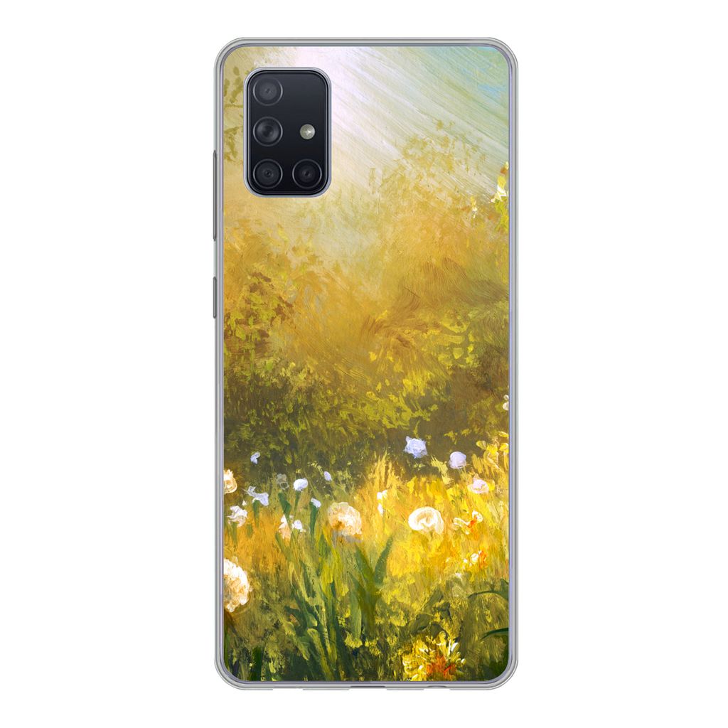 MuchoWow Handyhülle Schutzhülle Hülle für Samsung Galaxy A71 Blumen - Sommer - Aquarell Silikon Softcase Handy Hülle - Kartenbesitzer