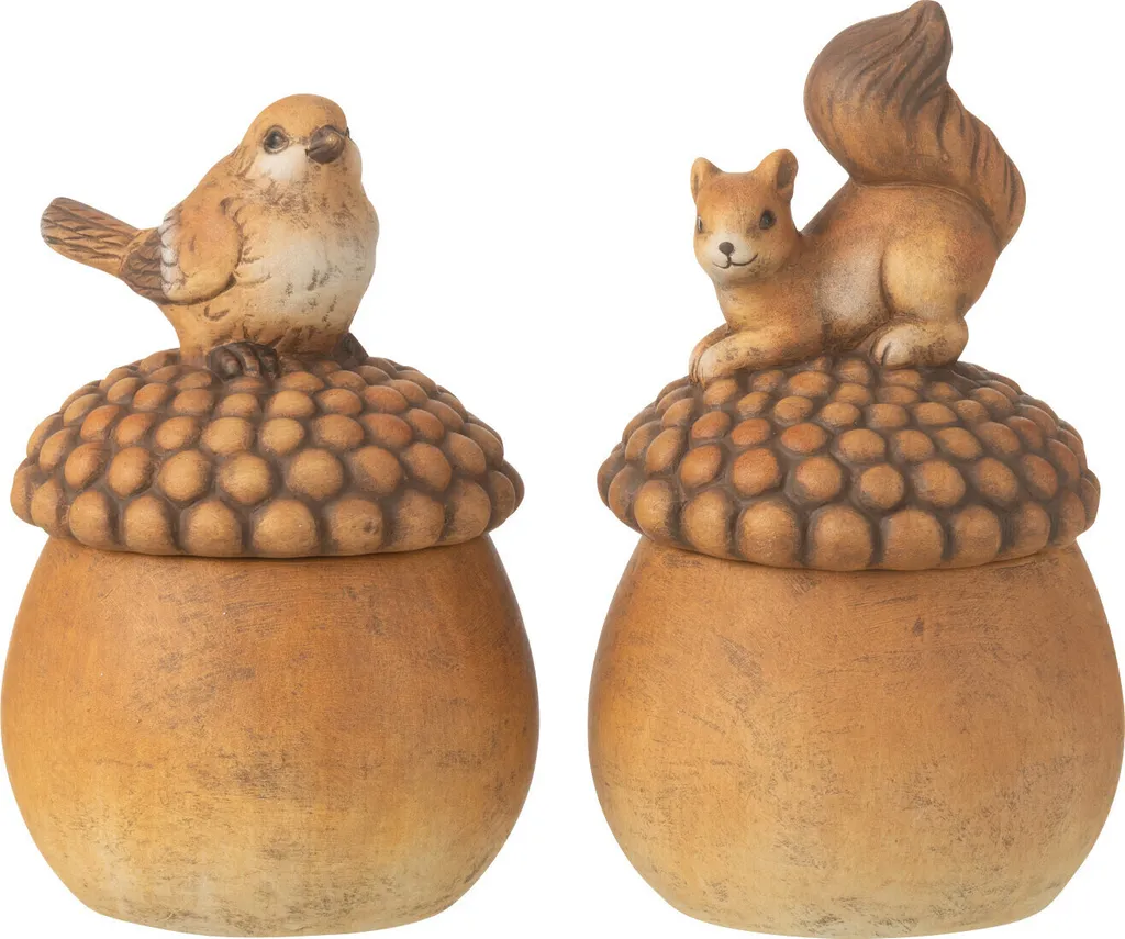 Figurines J-Line Oiseau Écureuil Porcelaine - Animez votre Intérieur